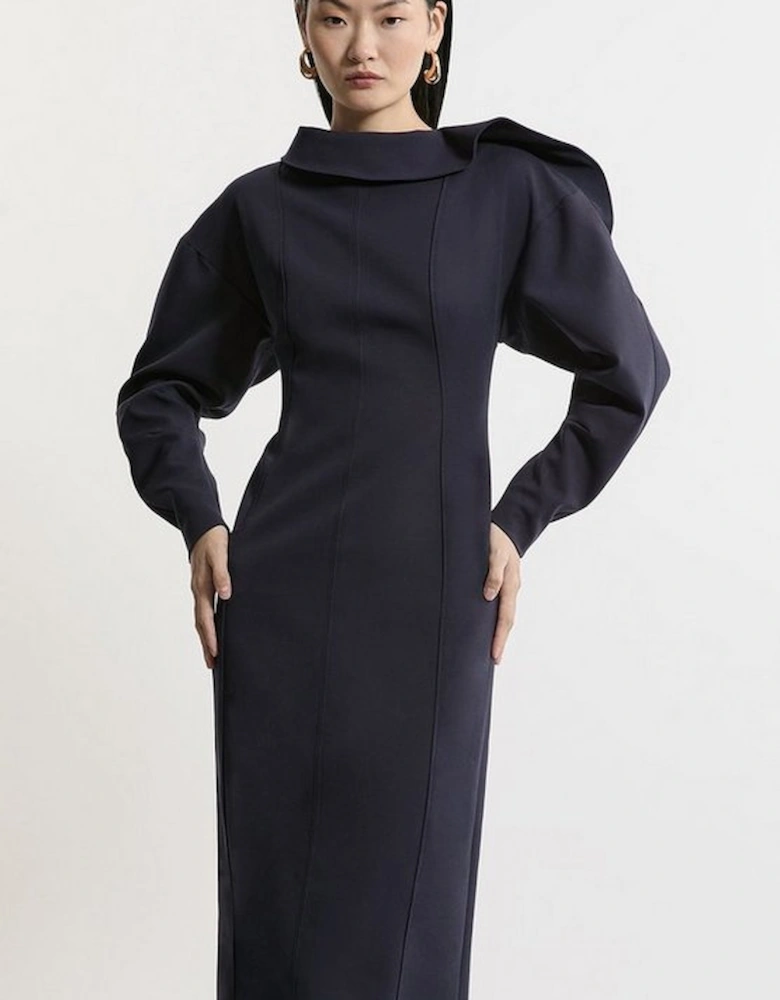 Tailored Asymmetric Zip Neck Midi Dress