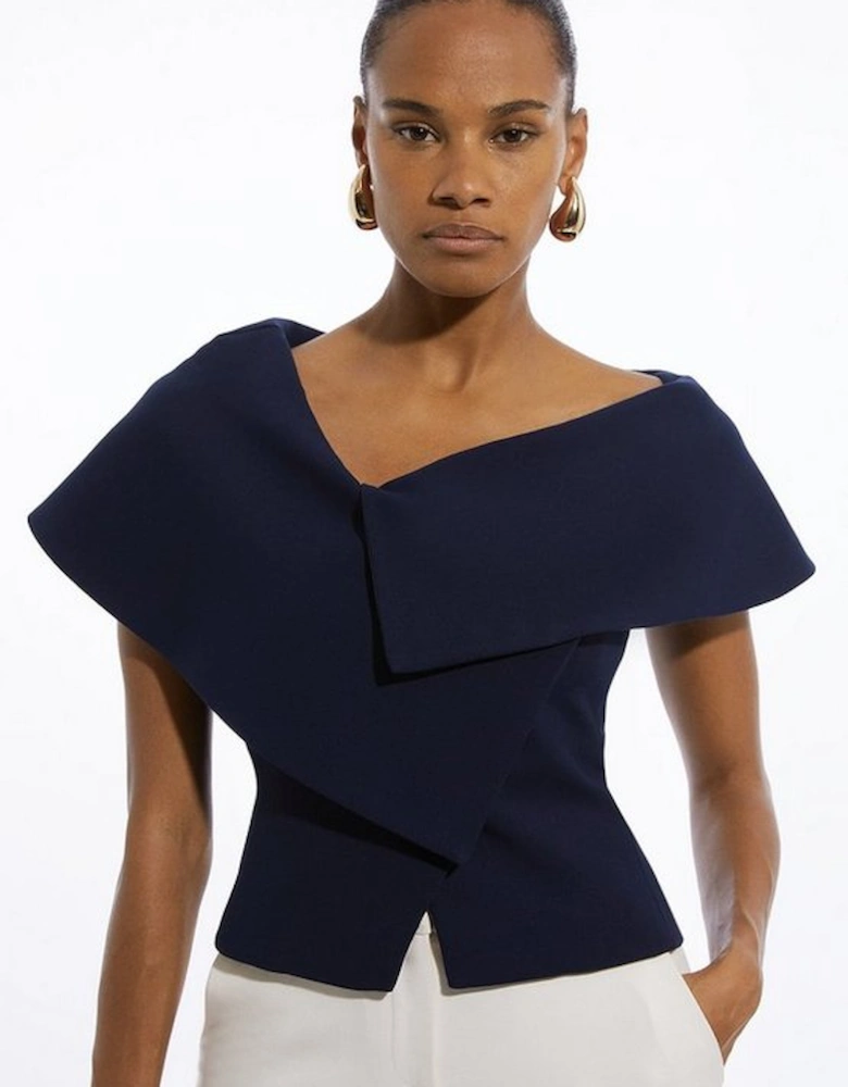 Compact Stretch Asymmetric Collar Tailored Top