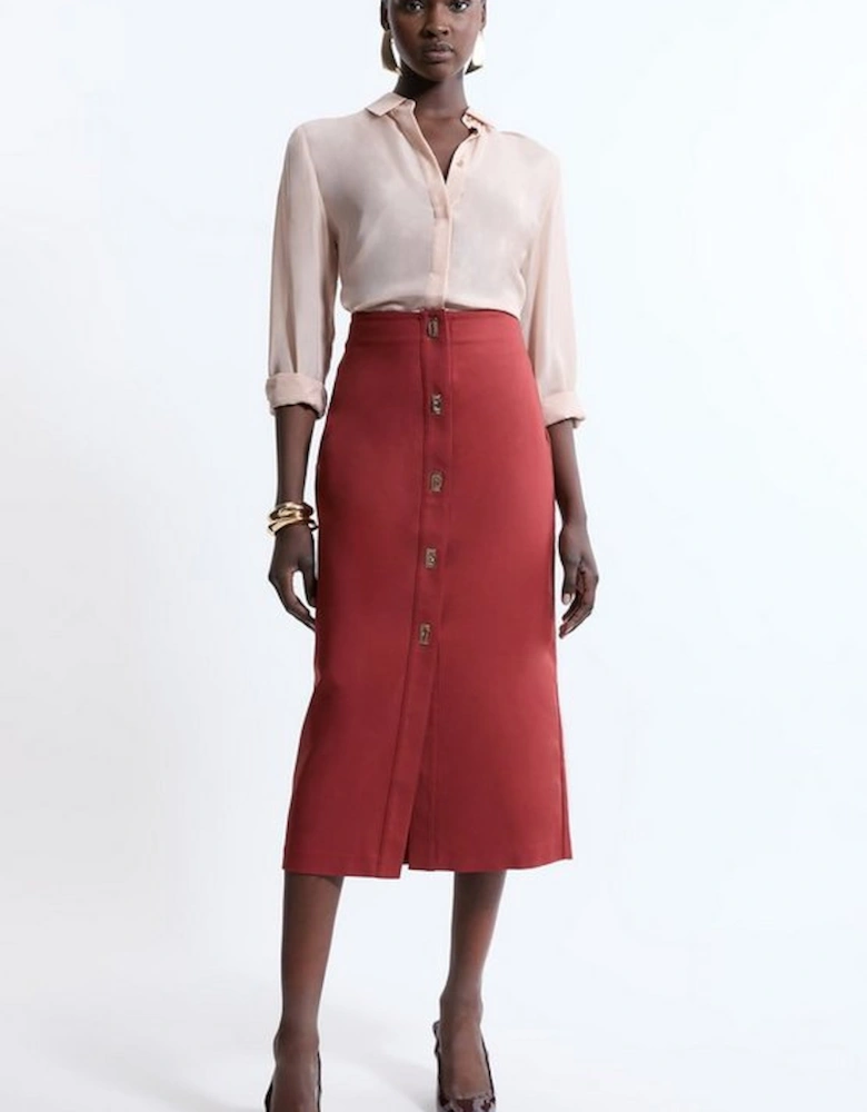 Techno Cotton Woven Hardwear Detail Midi Skirt