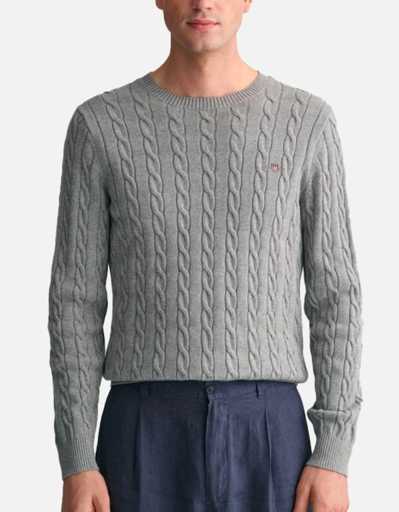 Cotton Cable Crew Neck Grey Melange