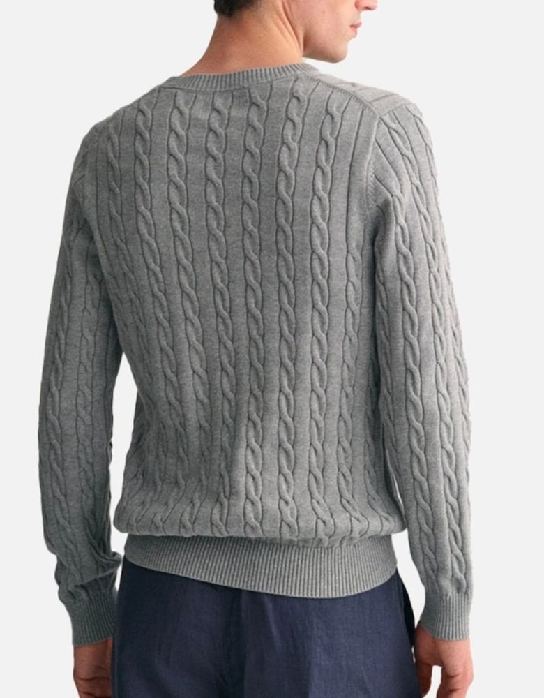 Cotton Cable Crew Neck Grey Melange