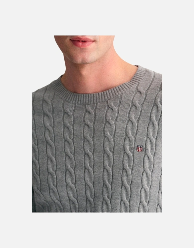 Cotton Cable Crew Neck Grey Melange