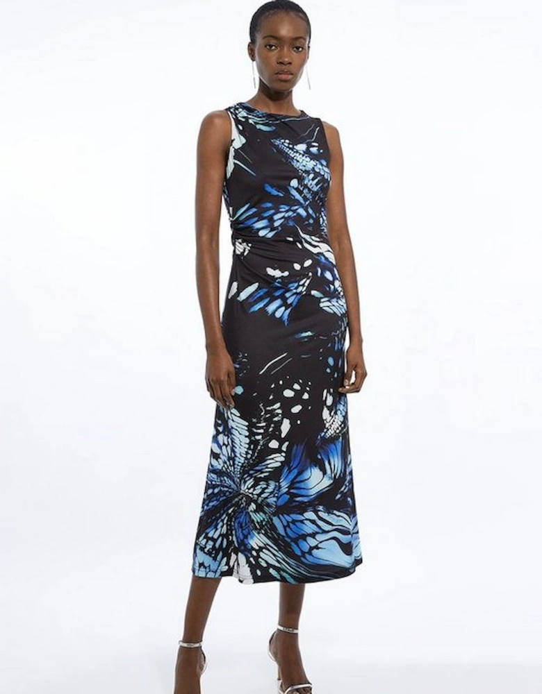 Abstract Swirl Printed Jersey Crepe Maxi Dress