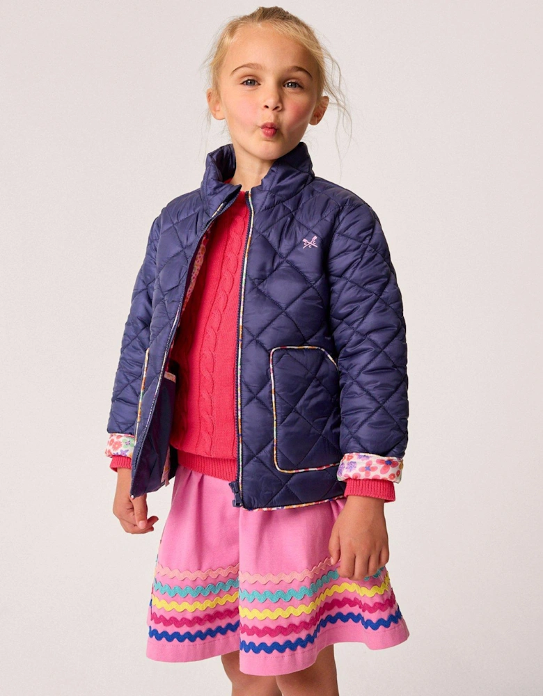 Girls Shower Resistant Quilted Jacket - Navy