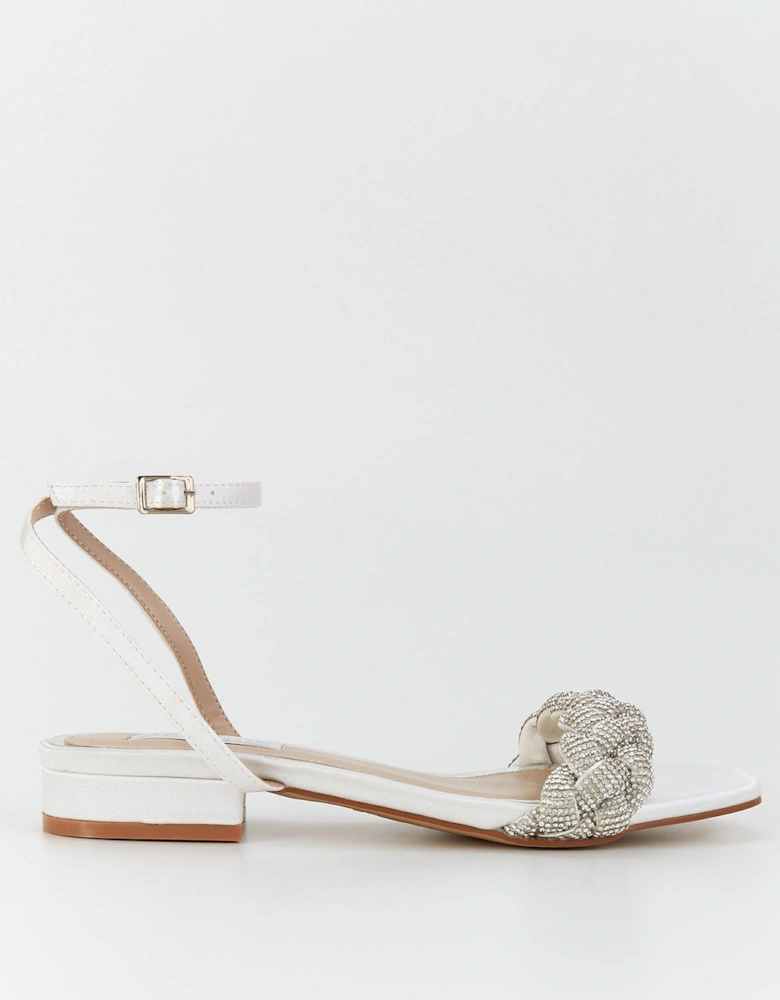 Be Mine Morgan Embellished Strap Flat Sandal - Ivory Satin