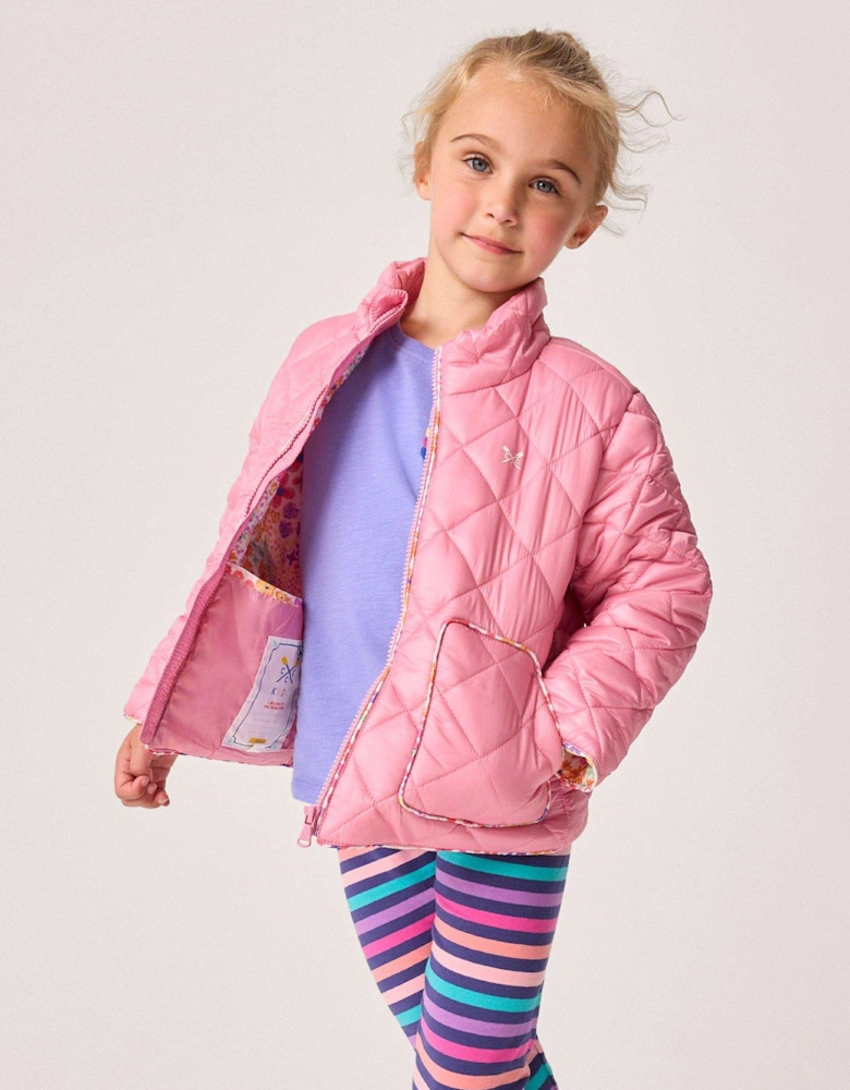 Girls Shower Resistant Quilted Jacket - Light Pink