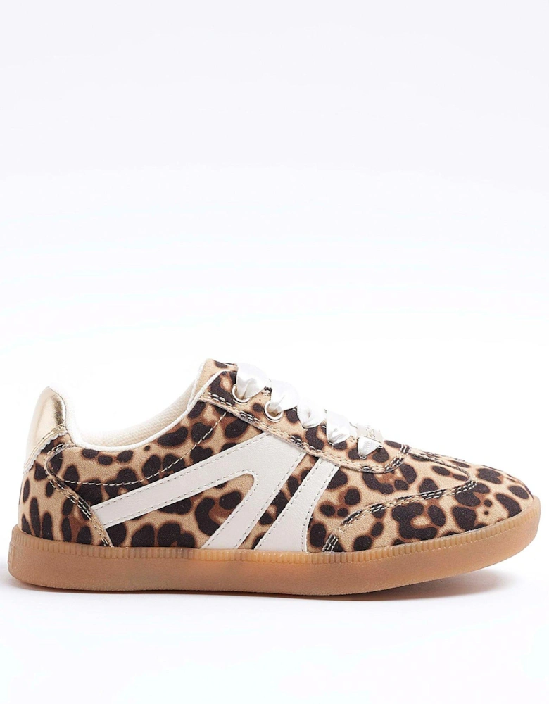 Girls Leopard Print Trainers - Brown