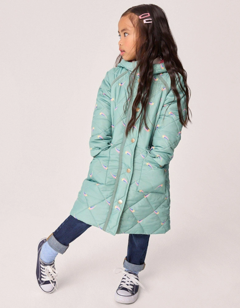 Girls Shower Resistant Quilted Padded Jacket - Light Green