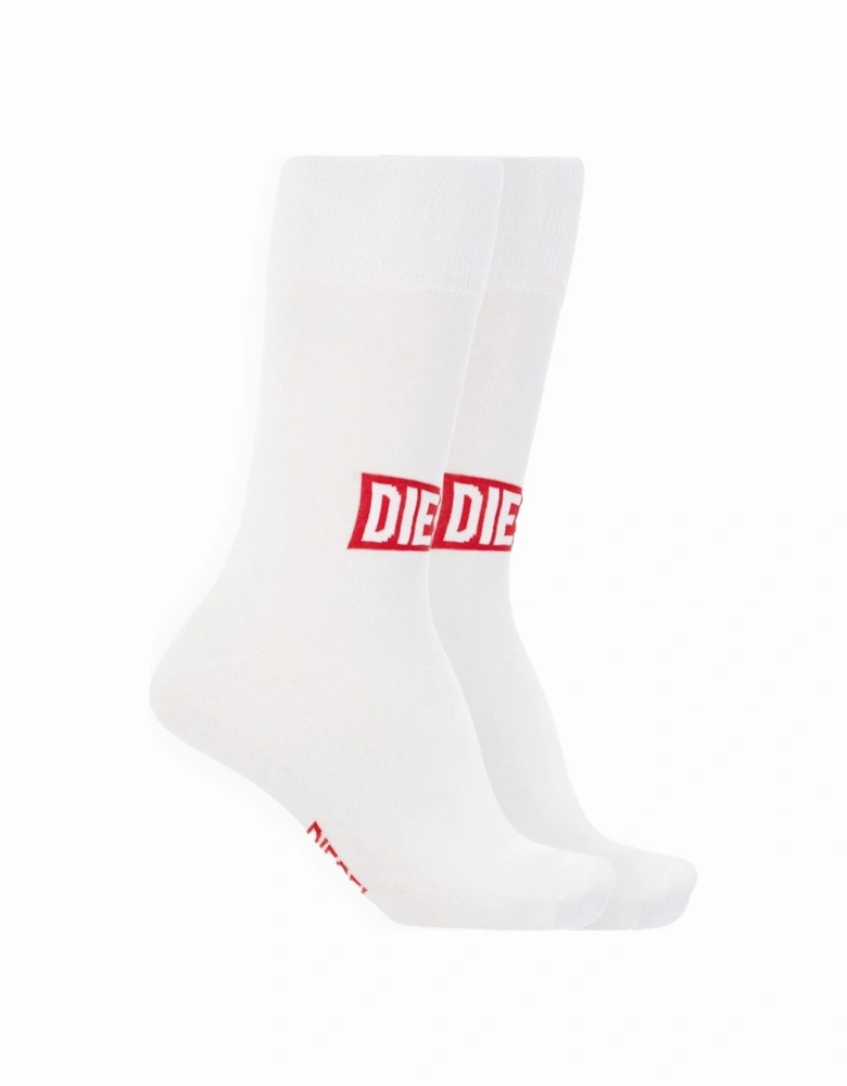 0WDAA Mens Socks Soft Cotton Crew Sports Stretch Striped Logo Cuffs White