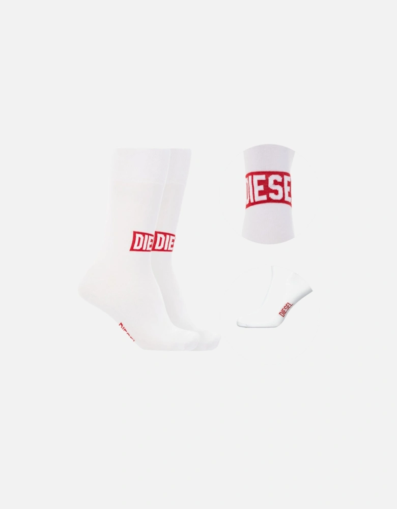 0WDAA Mens Socks Soft Cotton Crew Sports Stretch Striped Logo Cuffs White