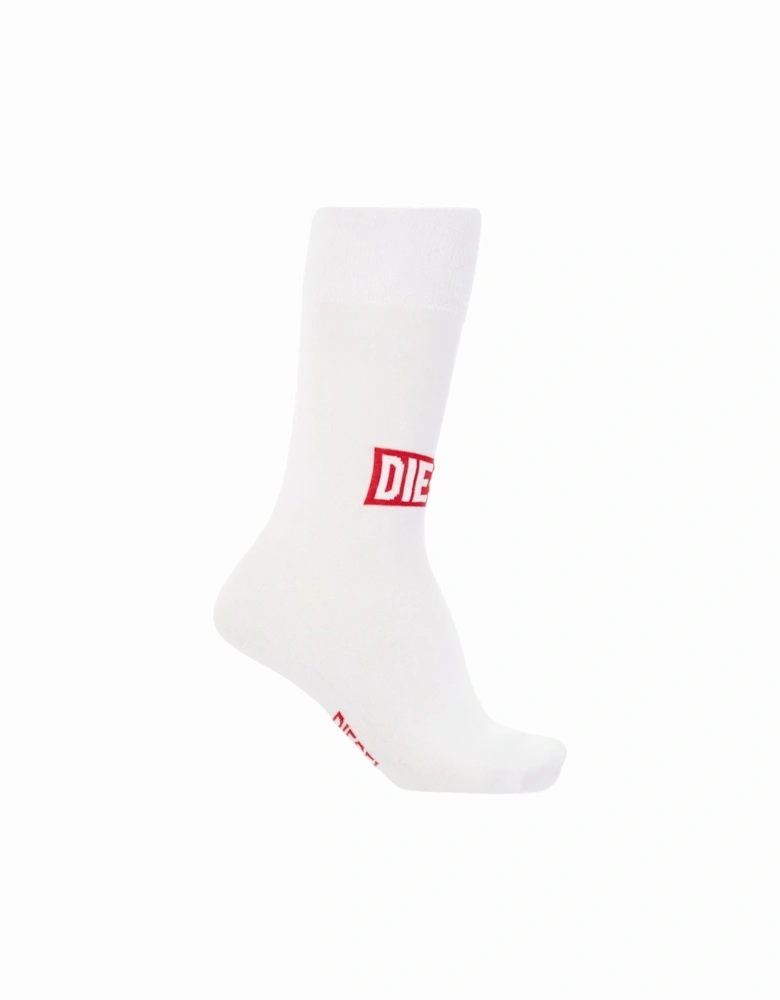 0WDAA Mens Socks Soft Cotton Crew Sports Stretch Striped Logo Cuffs White