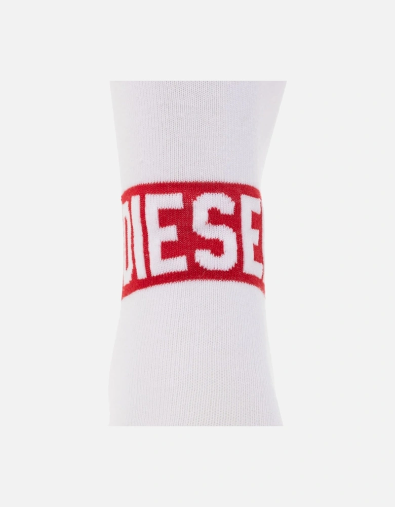 0WDAA Mens Socks Soft Cotton Crew Sports Stretch Striped Logo Cuffs White