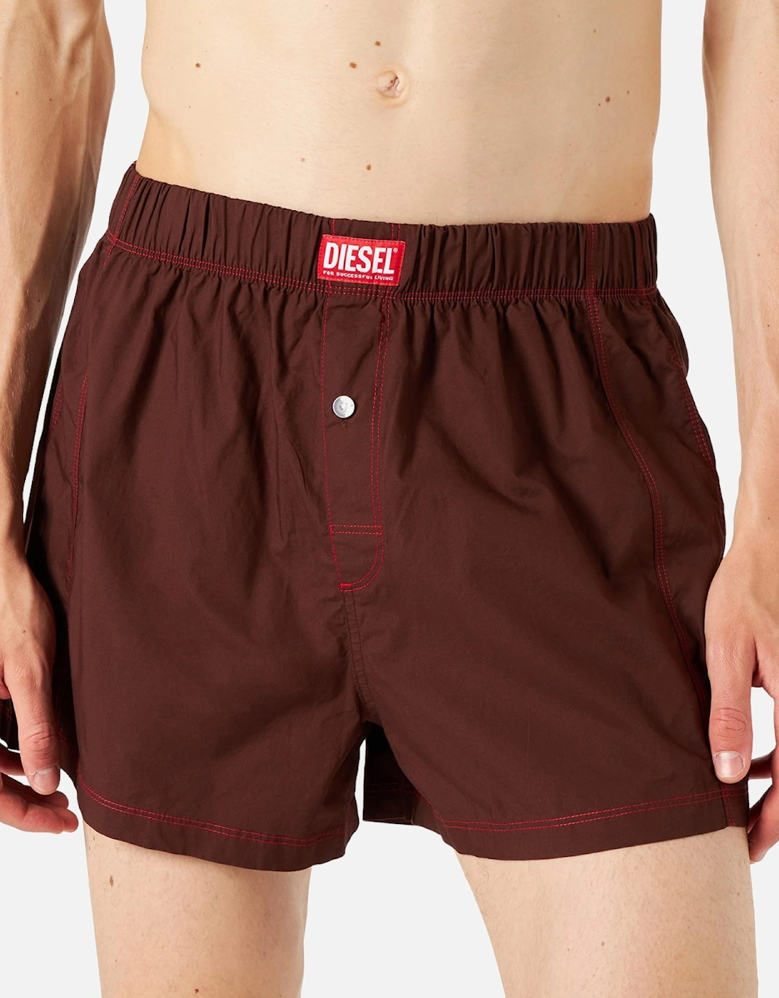 Men's DIESEL UUBX-STARK Mens Boxer Shorts Relaxed Fit Brown Woven Cotton Underwear NEW - Size: 37/36/32
