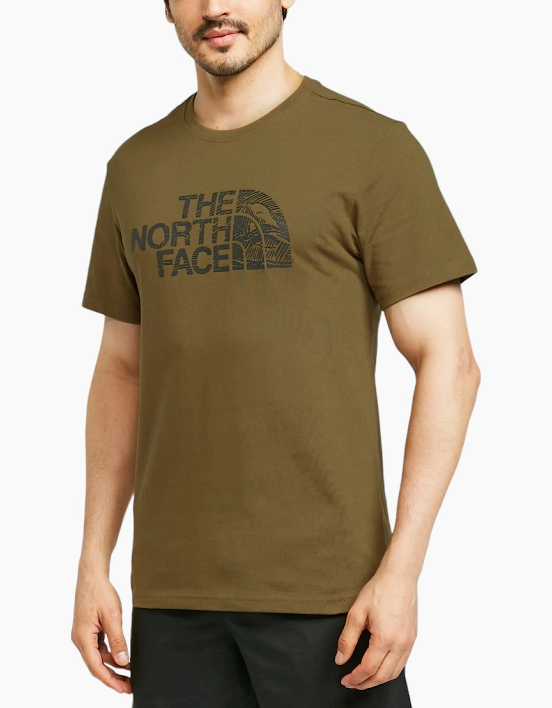 Men's The North Face Mens T Shirts Woodcut Dome Short Sleeve Crew Neck Soft Cotton Tee - Green - Size: 38