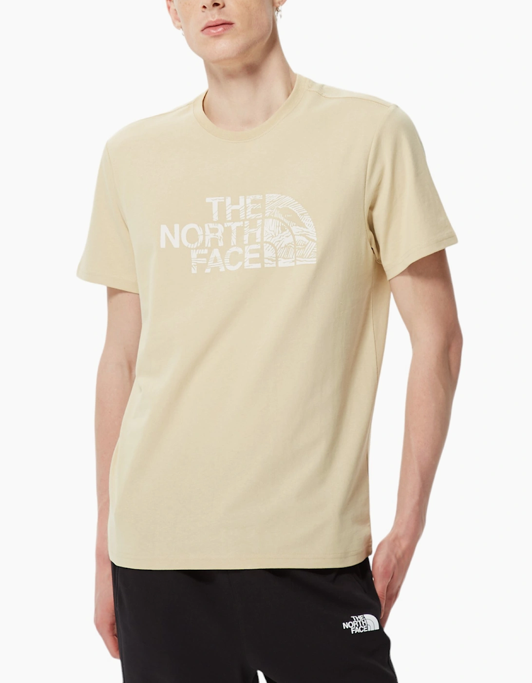 Men's The North Face Mens T Shirts Woodcut Dome Short Sleeve Crew Neck Soft Cotton Tee - Cream - Size: 38