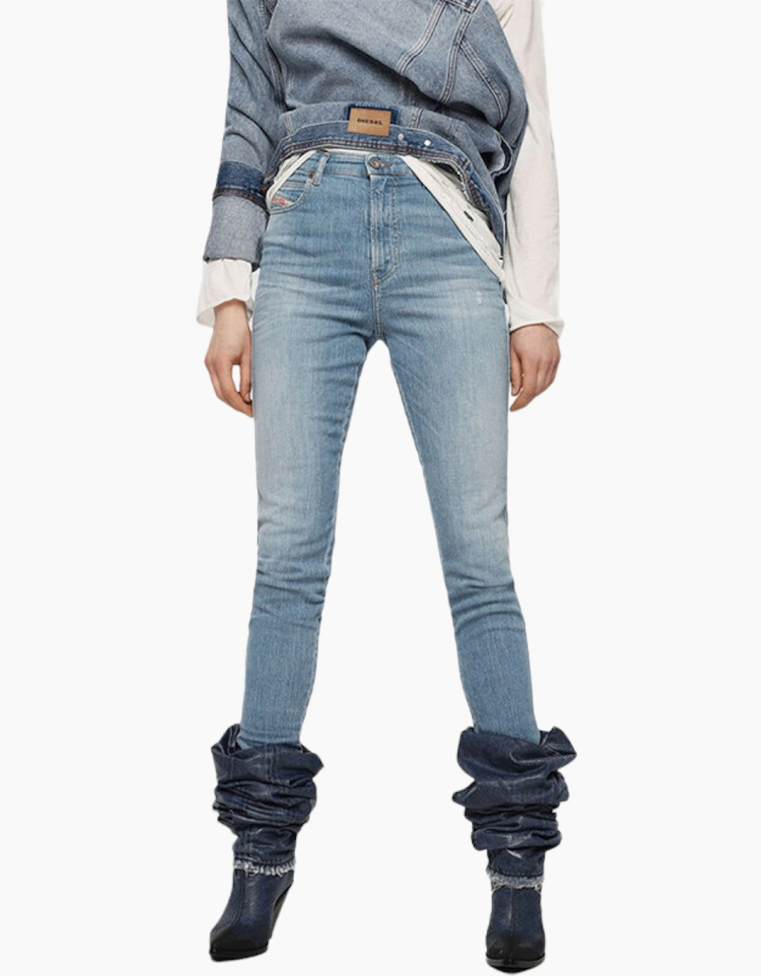 Women's DIESEL BABHILA HIGH 081AF Womens Skinny Jeans Slim Fit High Waisted Denim Pants - Blue - Size: 8/30in