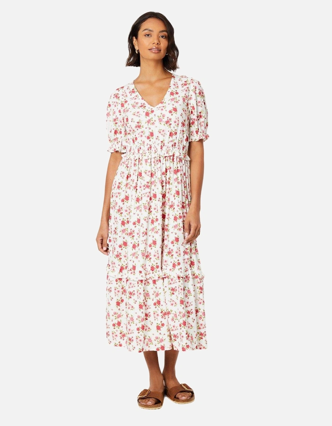 Womens/Ladies Floral V Neck Midi Dress, 4 of 3