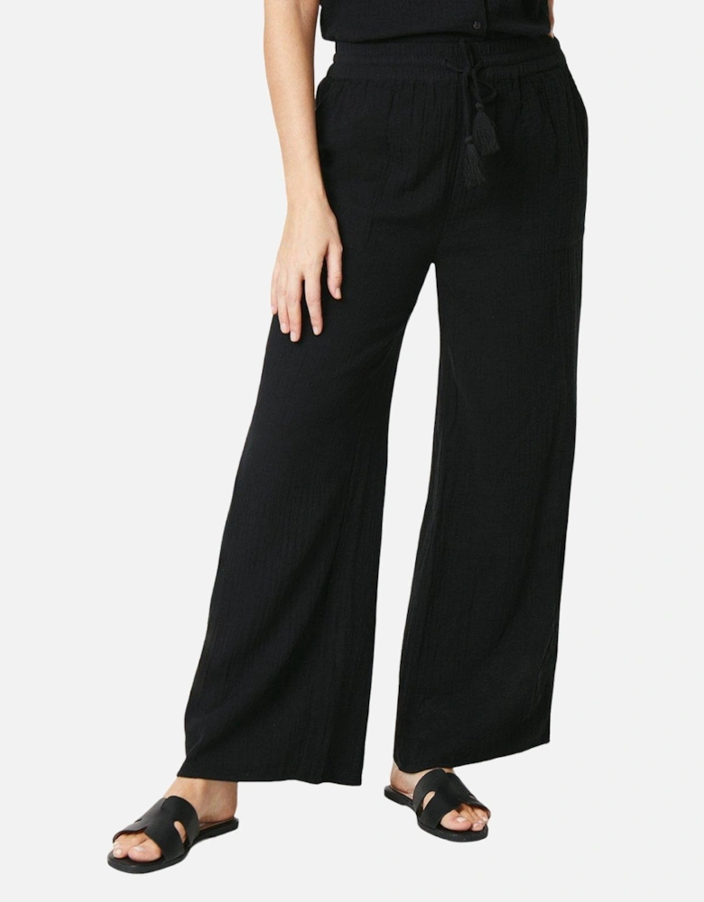 Womens/Ladies Double Gauze Wide Leg Trousers