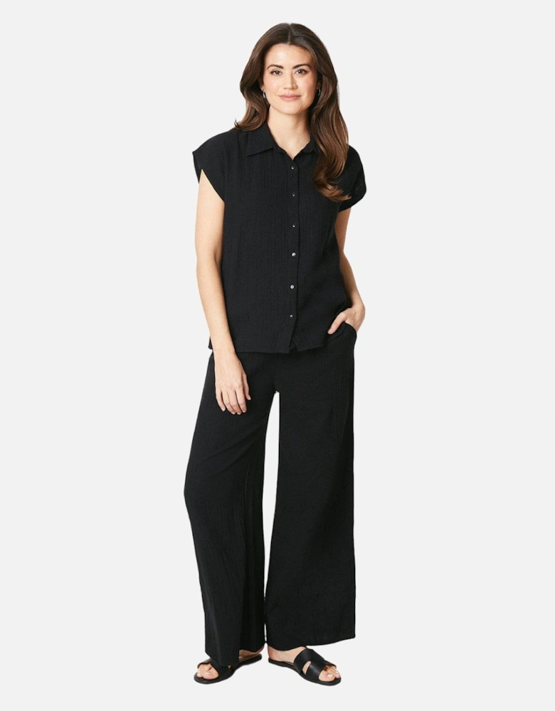 Womens/Ladies Double Gauze Wide Leg Trousers