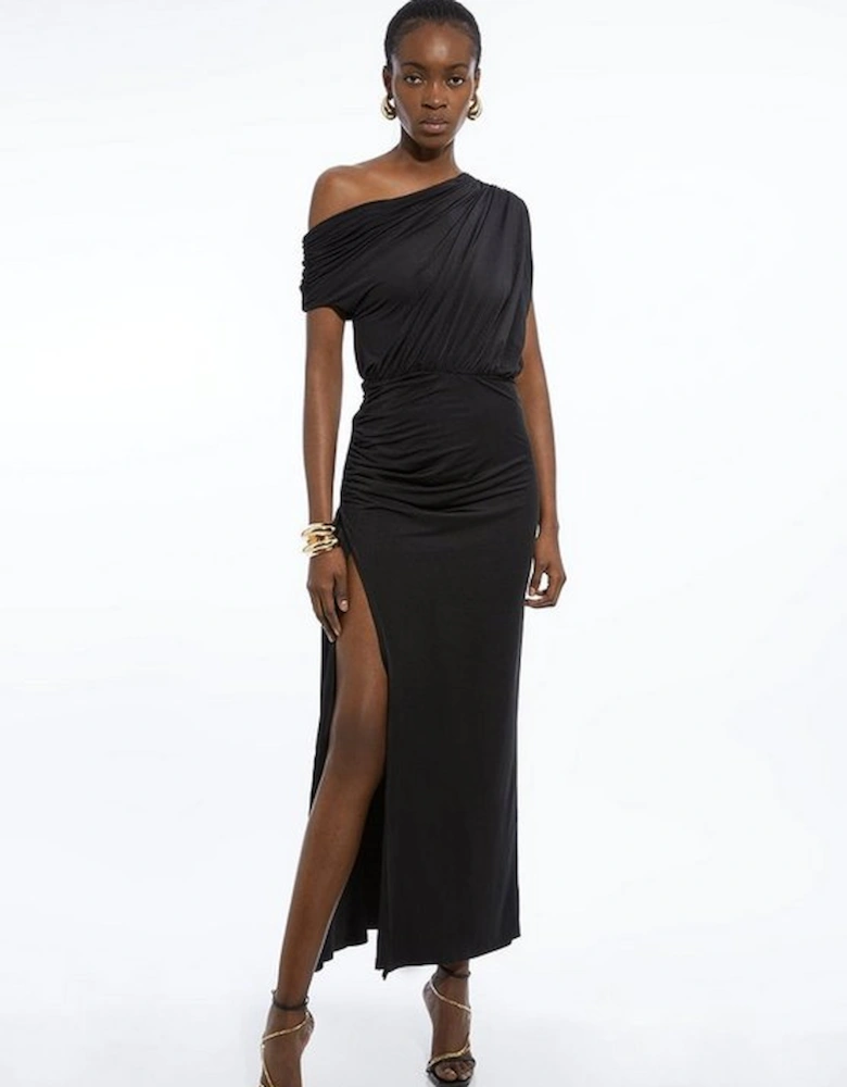 Drapey Slinky Jersey One Shoulder Maxi Dress