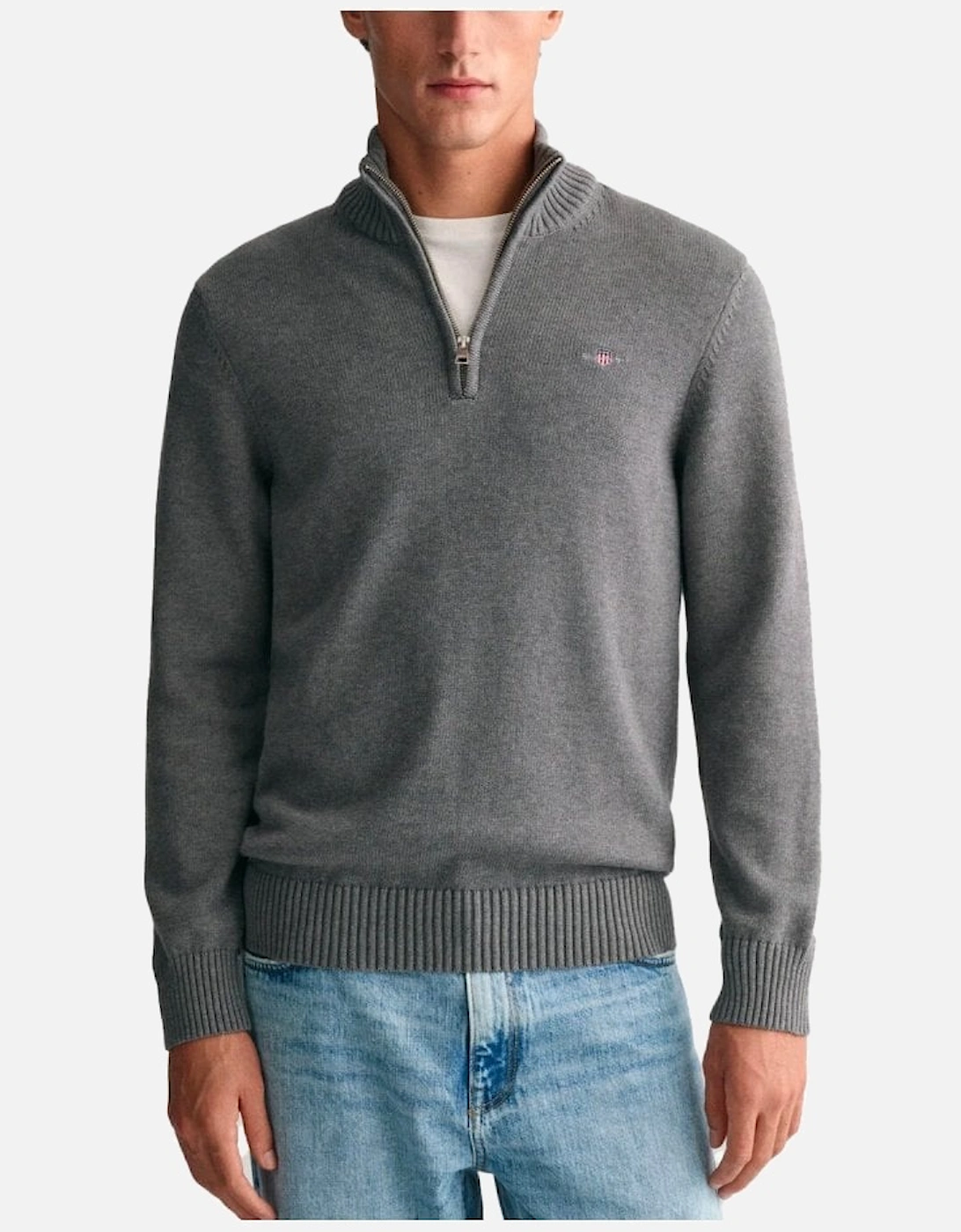 Casual Cotton Half Zip Dark Grey Melange, 5 of 4