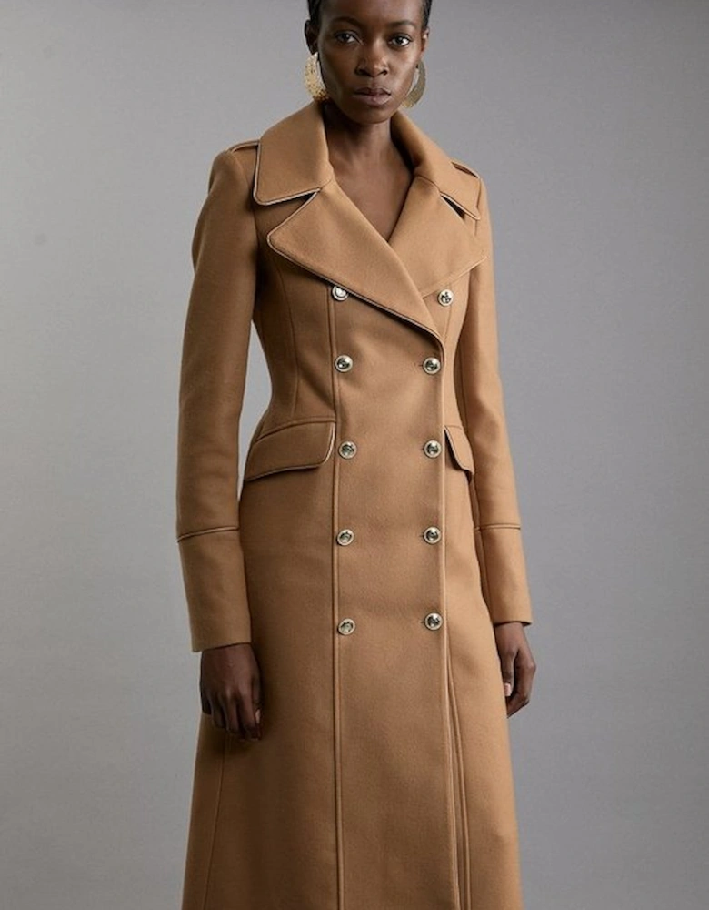 Italian Wool Double Breasted Military Midi Coat