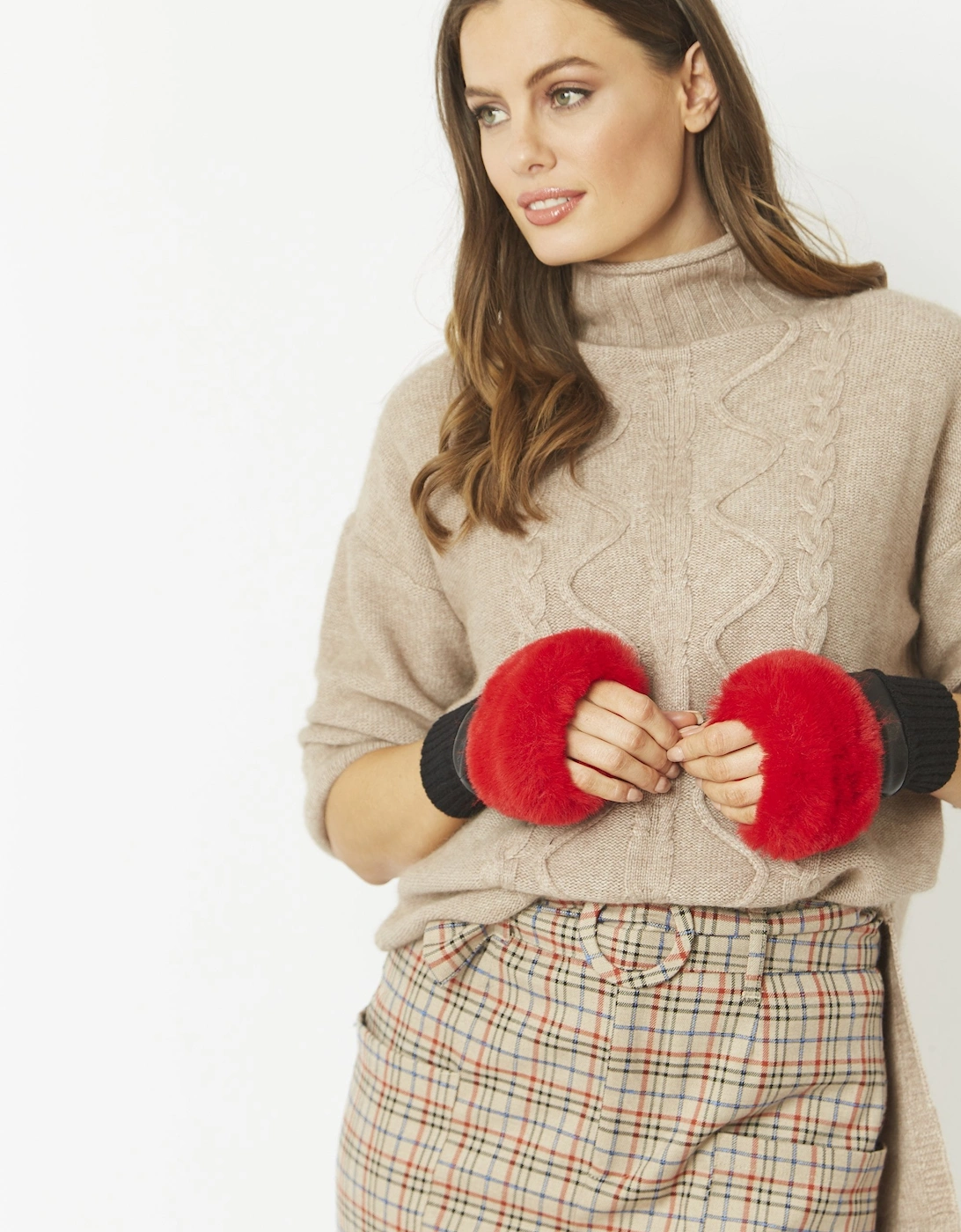 Red Faux Fur Fingerless Gloves