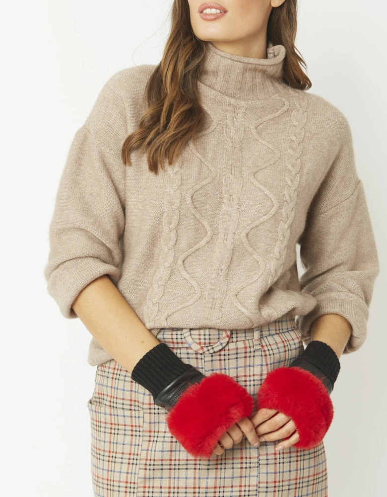 Red Faux Fur Fingerless Gloves