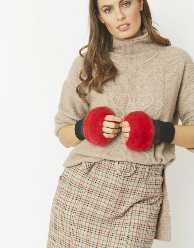 Red Faux Fur Fingerless Gloves