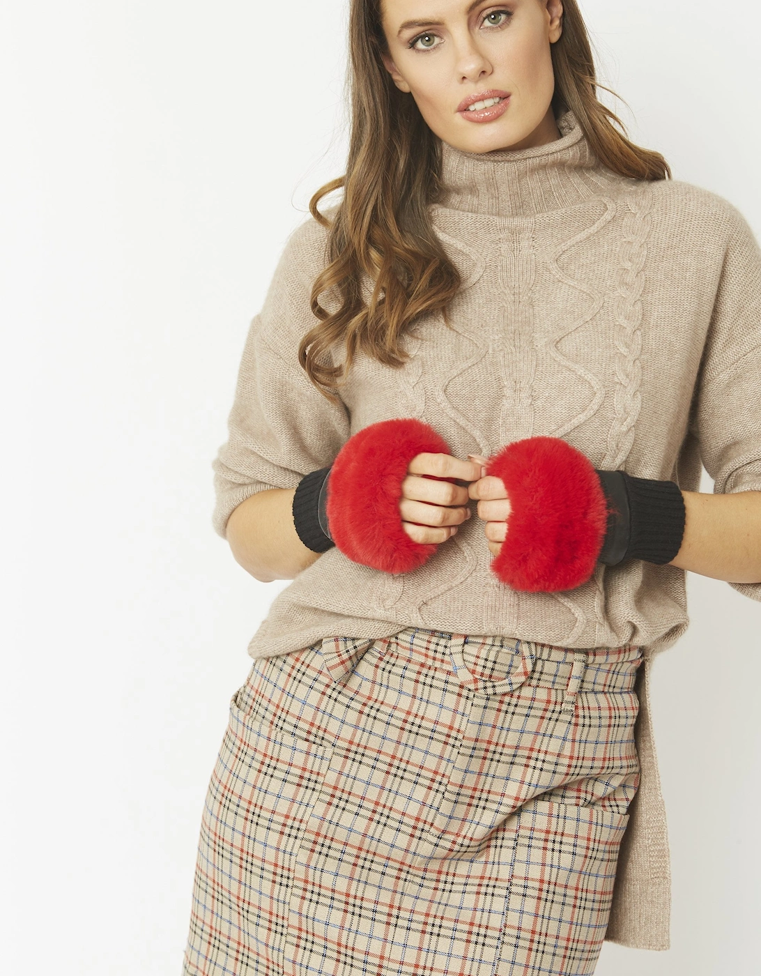 Red Faux Fur Fingerless Gloves