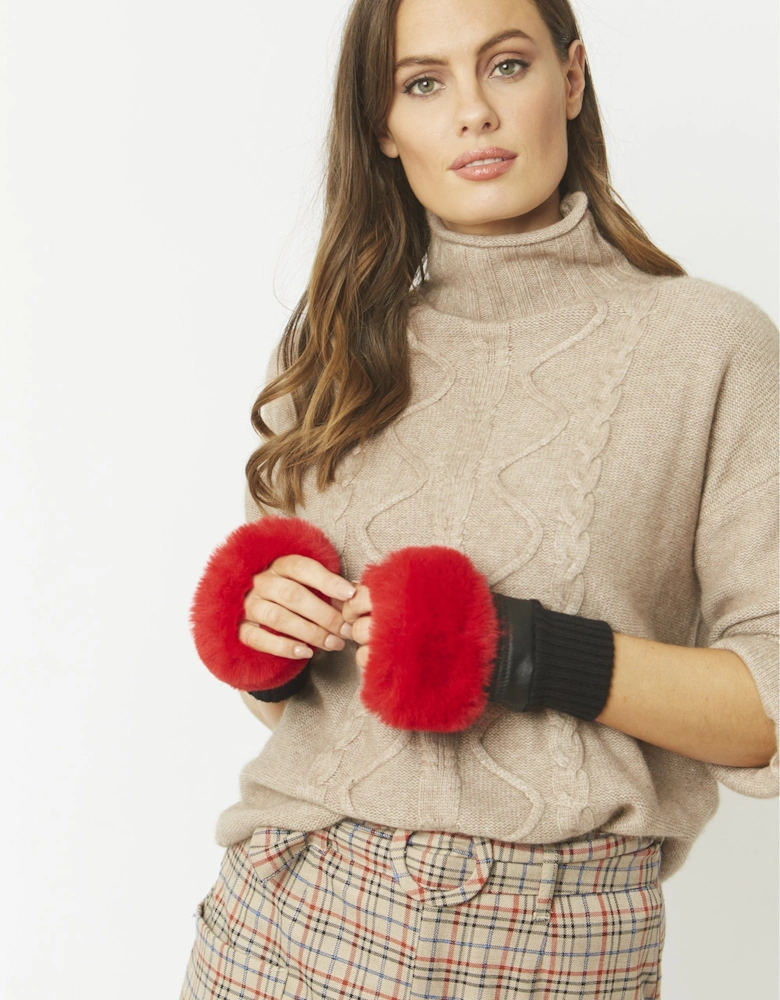 Red Faux Fur Fingerless Gloves