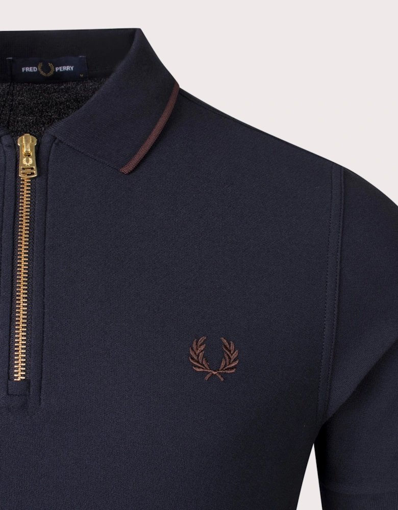 Crepe Pique Zip Neck Polo Shirt