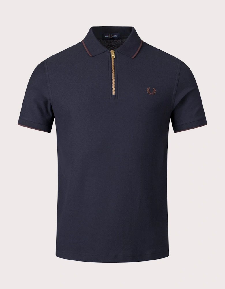 Crepe Pique Zip Neck Polo Shirt