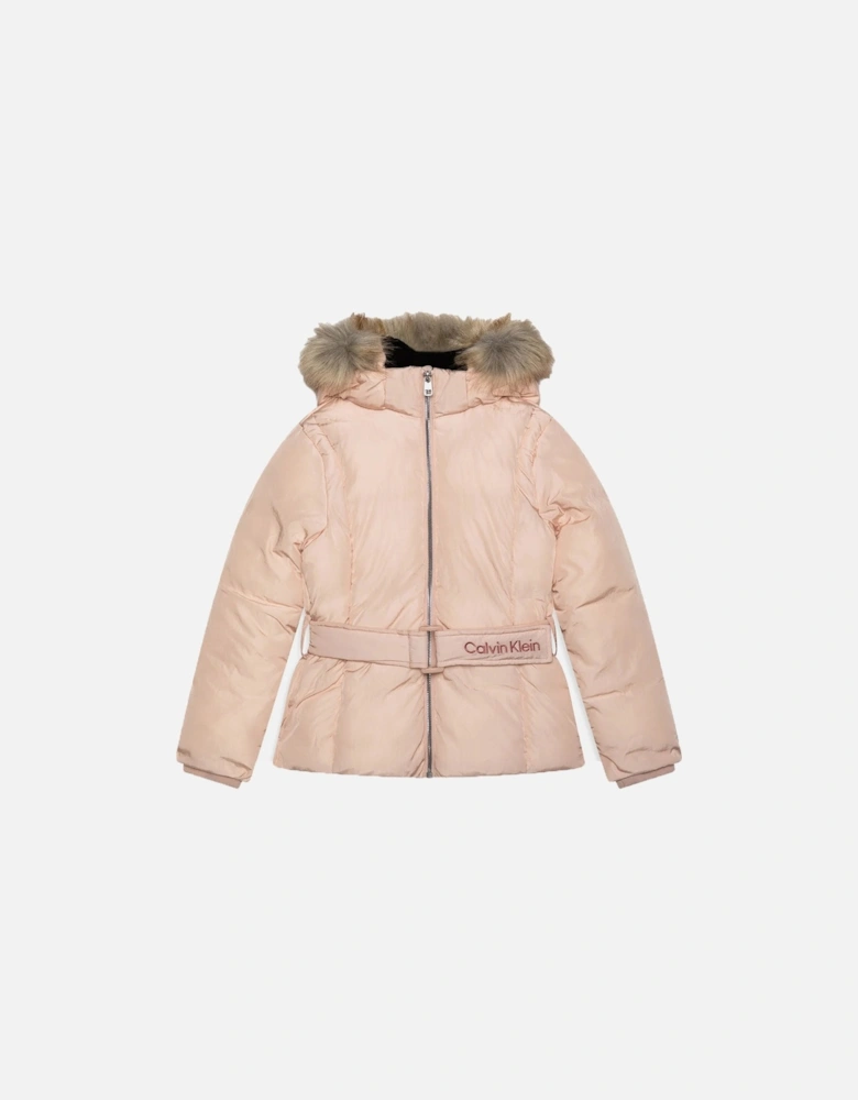 Belted Fur Jacket Pink