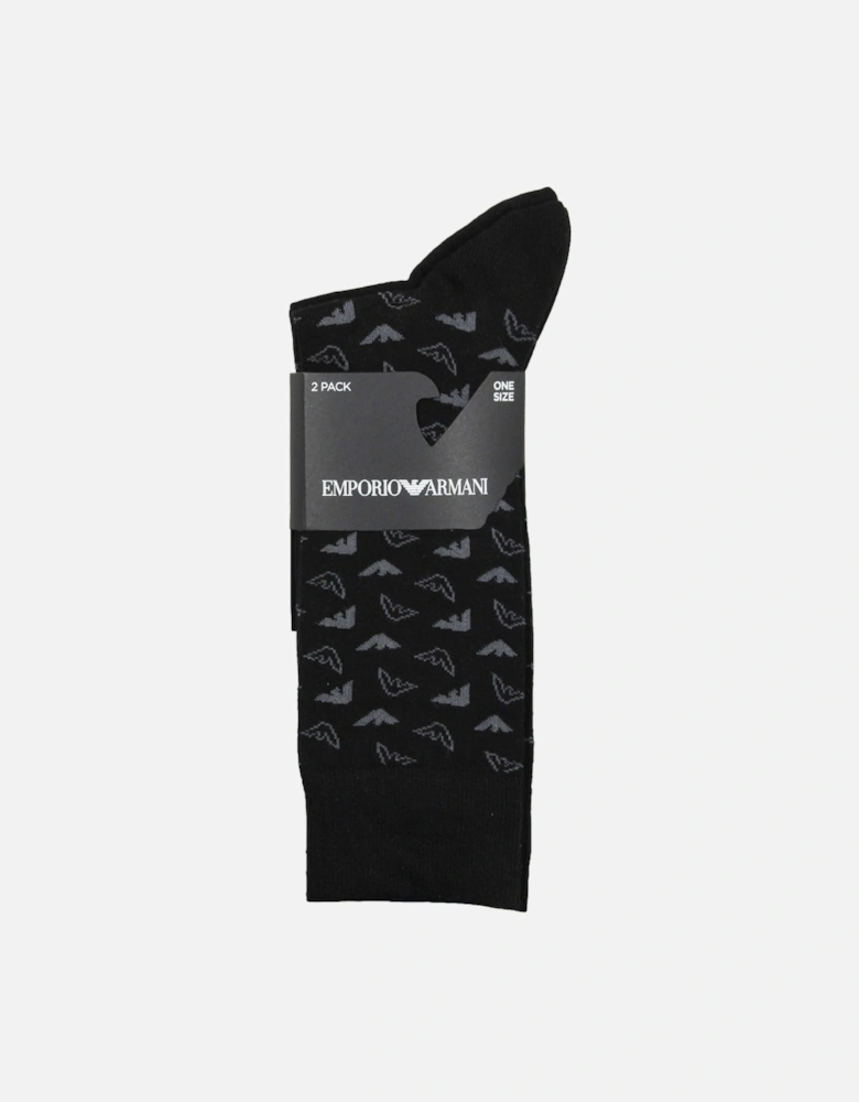 2-Pack Eagle Logo Socks, Black