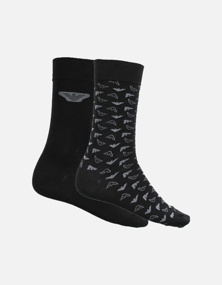 2-Pack Eagle Logo Socks, Black