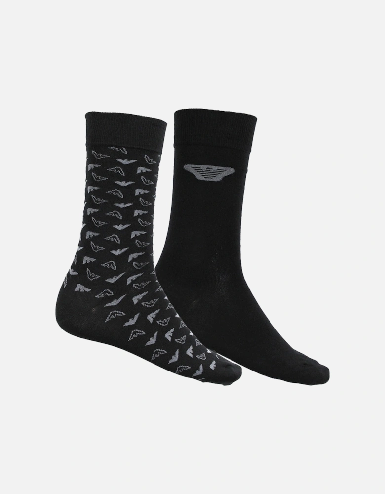 2-Pack Eagle Logo Socks, Black