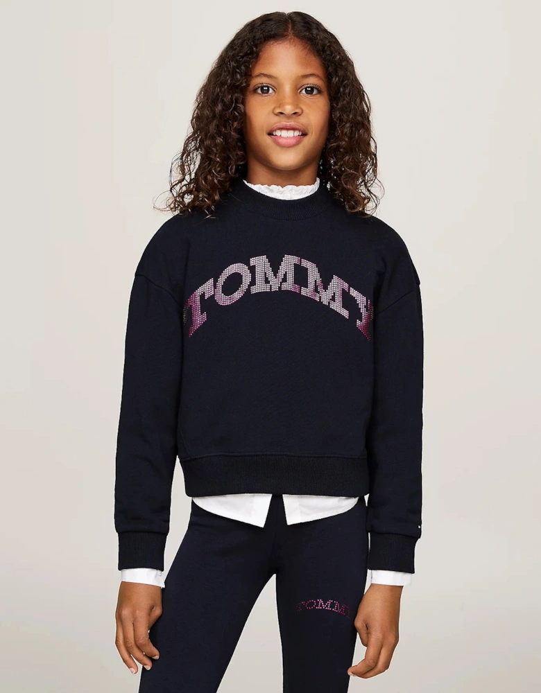 Varsity Logo Relaxed Cropped Sweatshirt Girls Navy