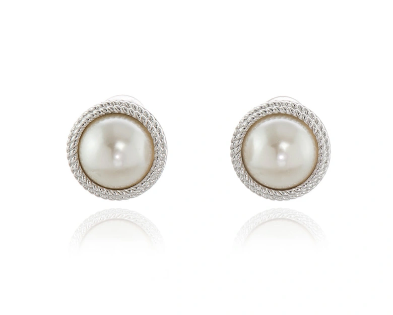 Elan Pearl Silver Clip On Earrings