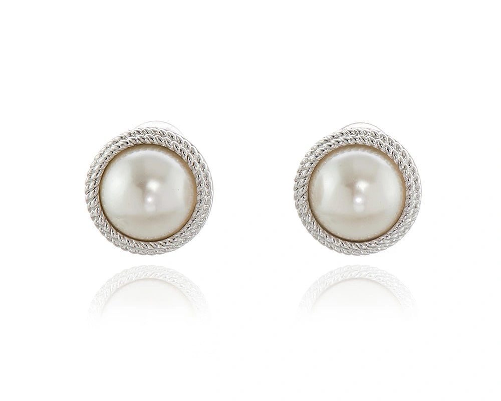 Elan Pearl Silver Clip On Earrings