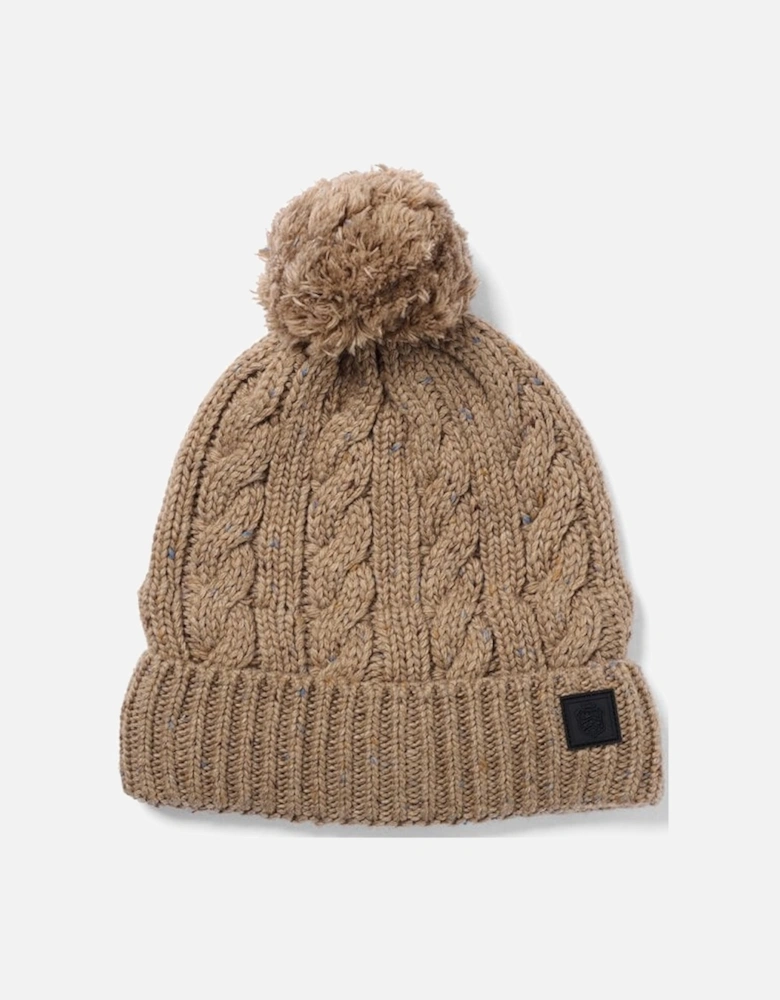 Aran Beanie With Pompom Stone