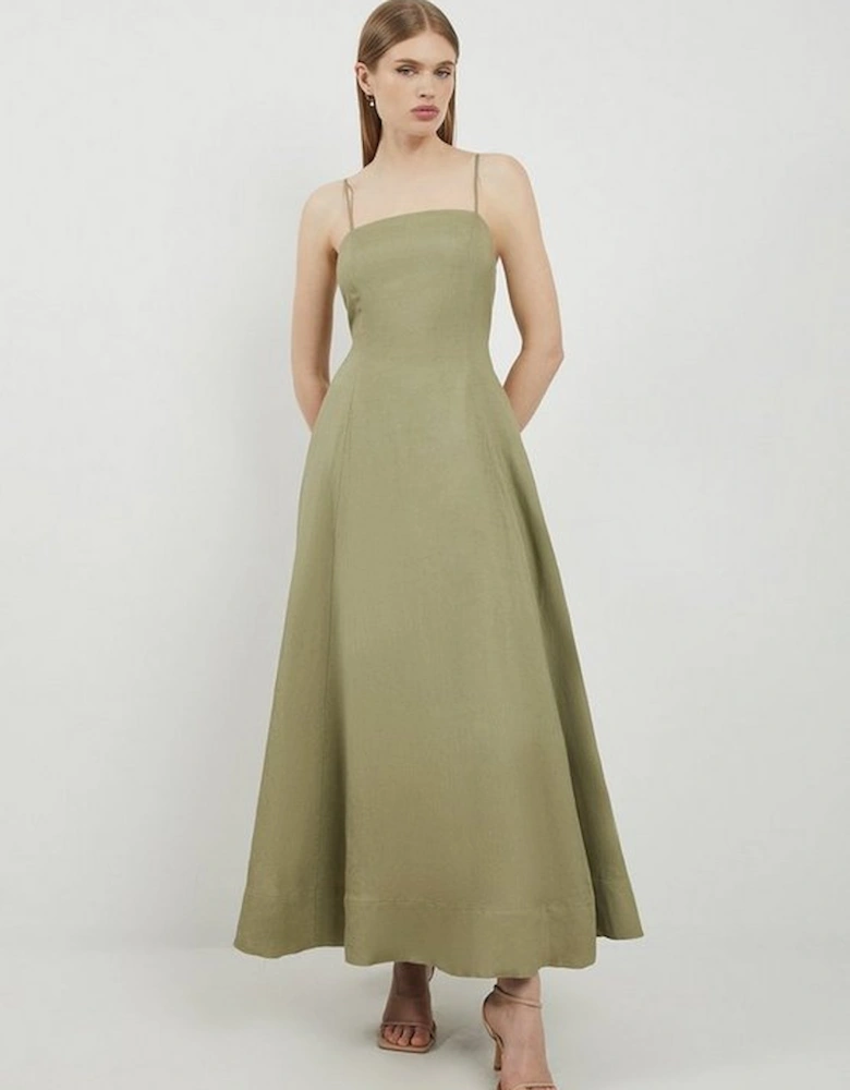 Lydia Millen Linen Woven Strappy Maxi Dress