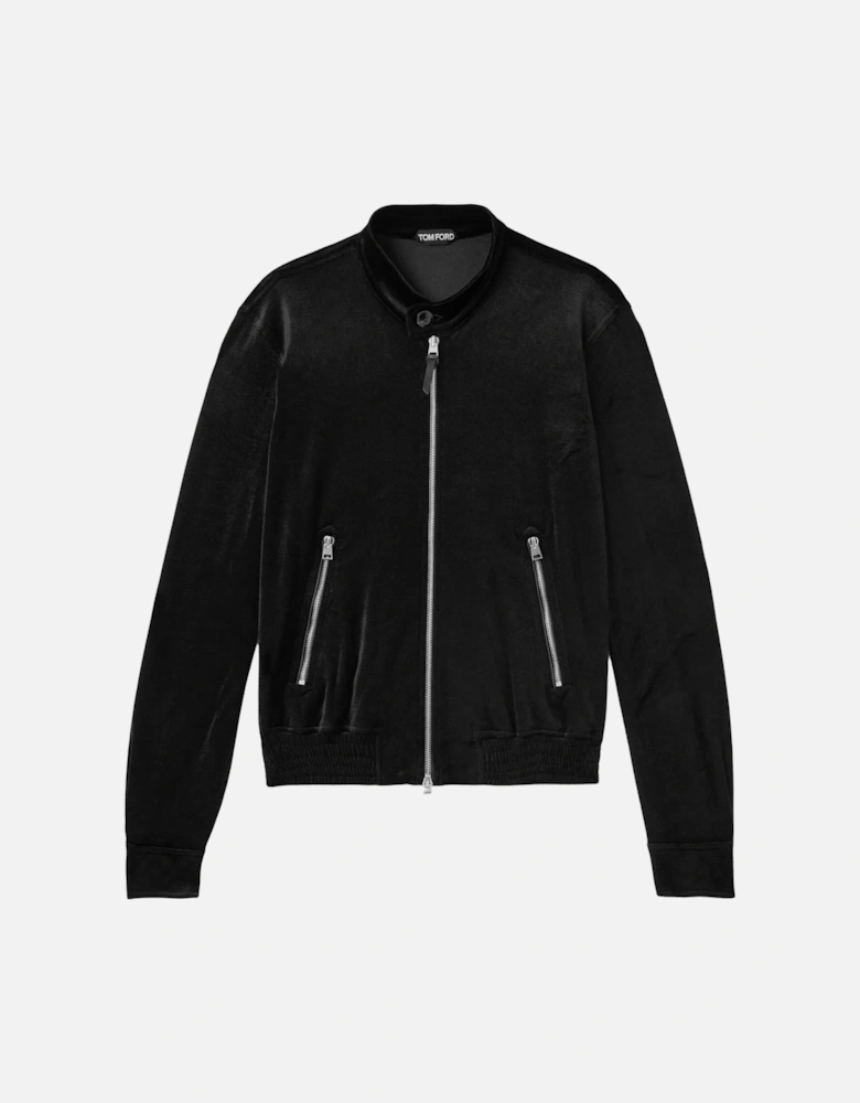 Silk Blend Velor Zip Through Jacket Black