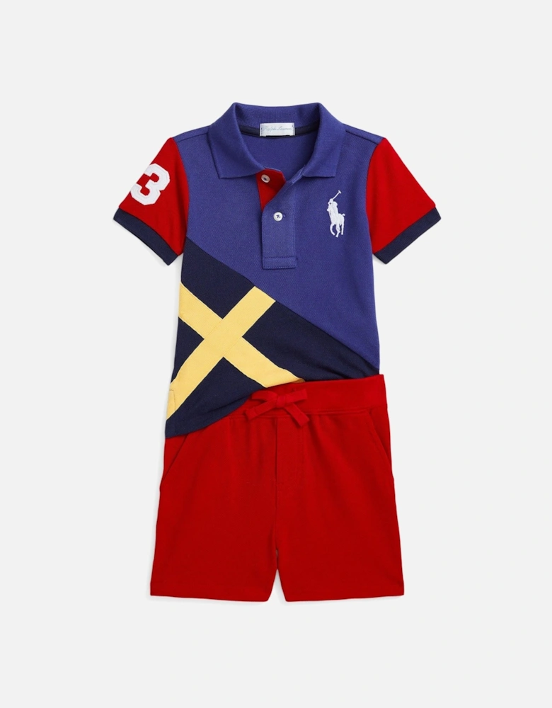 Baby Boys Colour Block Short Sleeve Polo And Short Set - Bright Navy