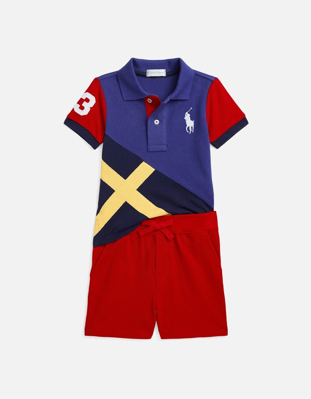 Baby Boys Colour Block Short Sleeve Polo And Short Set - Bright Navy, 3 of 2