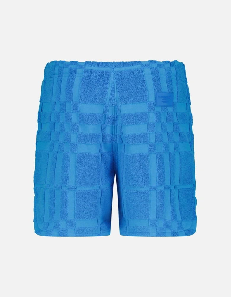 'Morden' Check Knit Cotton Terry Shorts Blue