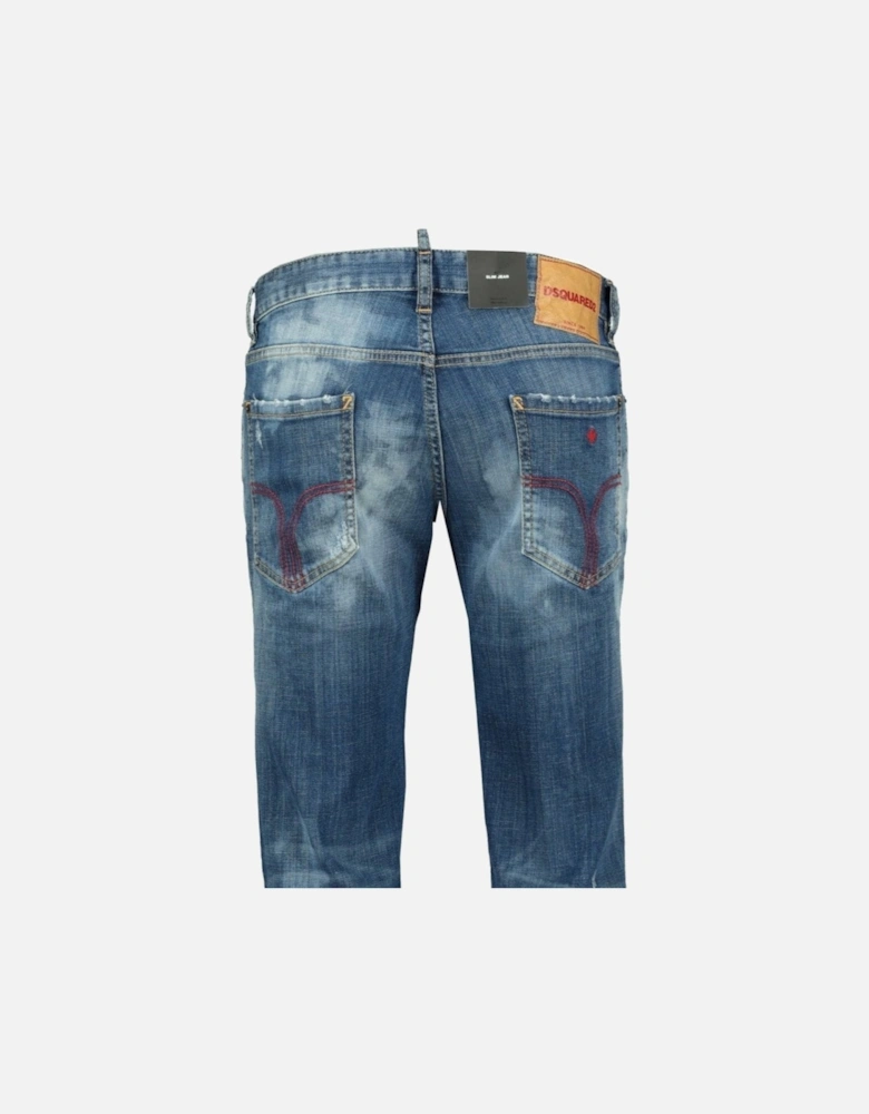 'Slim' Jeans Distressed Stitch Blue