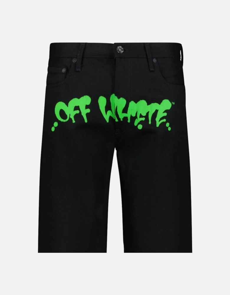 Green Print Denim Jeans Black