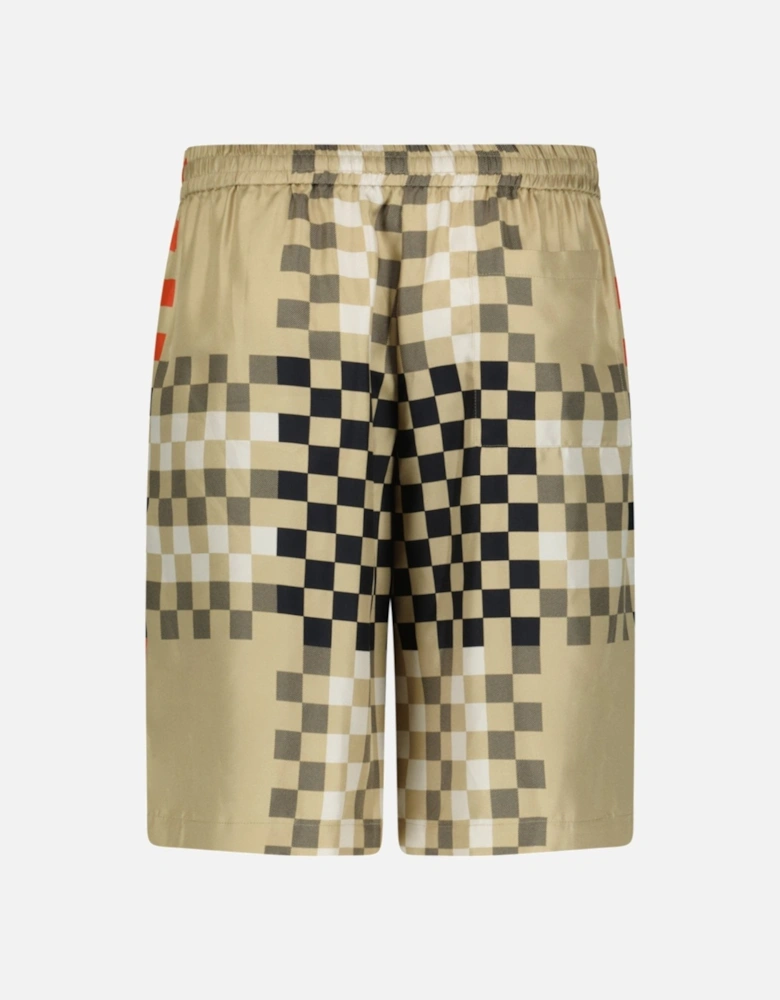 'Bradeston' Silk Pixel Check Shorts Brown