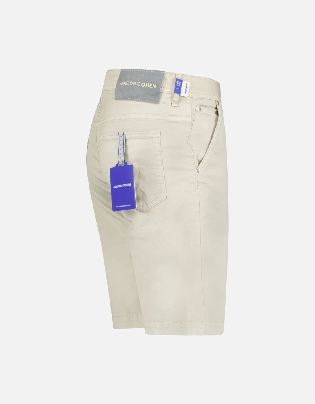 Bermuda Shorts Fur Patch Jeans Beige